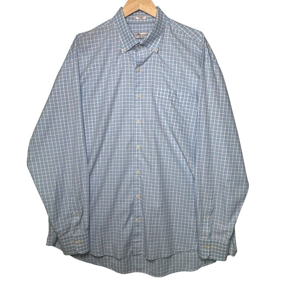 Peter Millar‎ Crown Finish Mens XXL Blue Pink Check Button Down Shirt